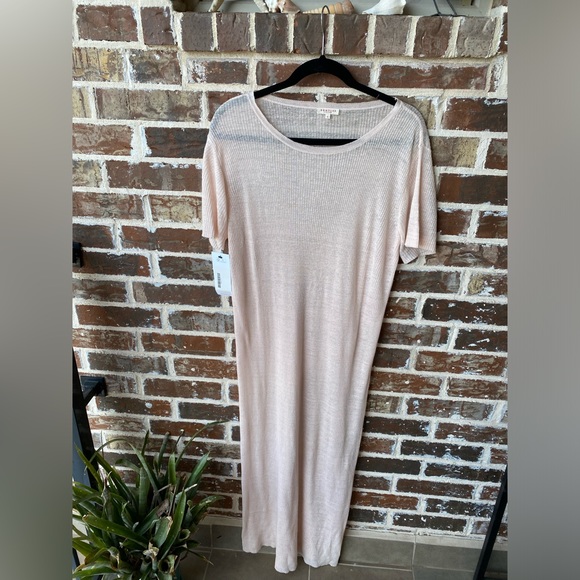 demylee New York Sheer Ribbed Blush Pink Knit Maxi Dress Size Small - Picture 1 of 12